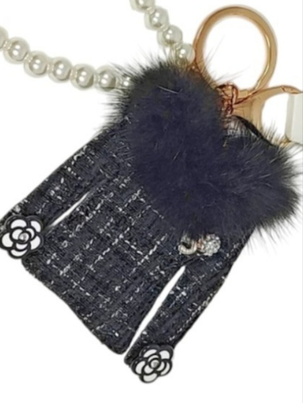 Tweed Bag Charm With Pearls